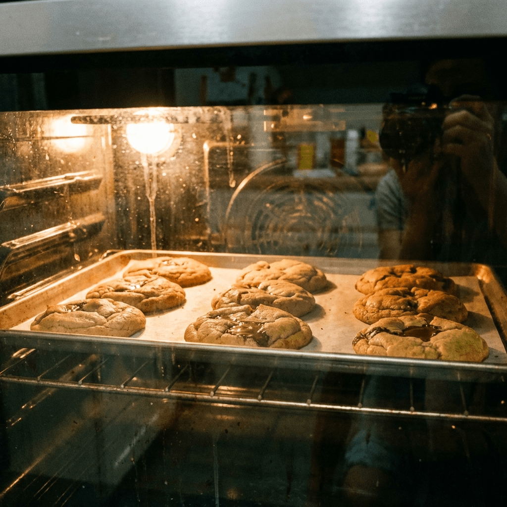 Baked Crumbl cookies cooling on a rack