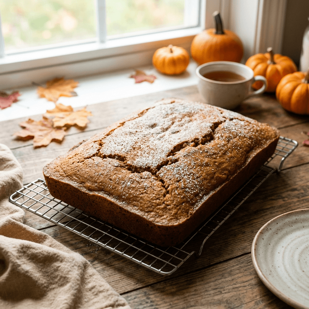 Golden baked pumpkin cake cooling