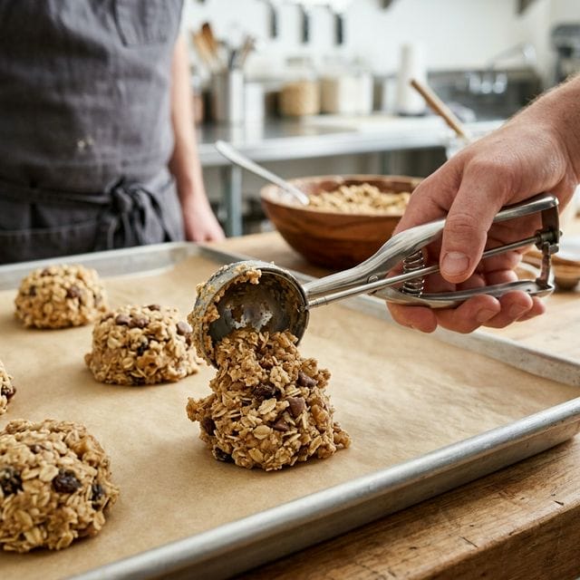 Scooping the chilled oatmeal cookie dough