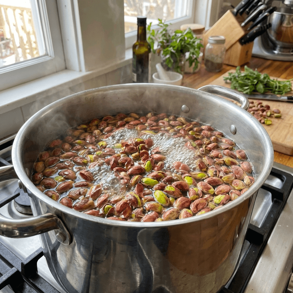 Blanching pistachios